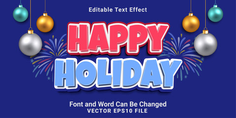 3d editable happy holiday cartoon style text effect