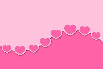 Flying pink hearts on pastel color background with copy sace, Illustration image for Love card or Valentine's Day concept