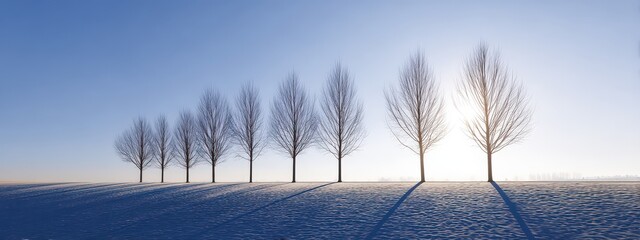 Trees casting long shadows, Sunshine and blue sky