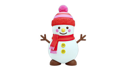 Smiling Snowman with Hat and Scarf on White Background