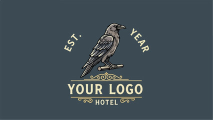Vintage Raven Hotel Logo Design with Established Year Text.
