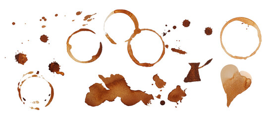 Coffee stains set collection on white. Coffee cup stain isolated.