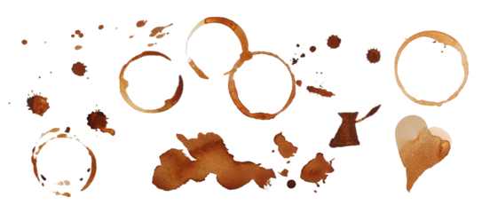 Coffee stains set collection on white. Coffee cup stain isolated.