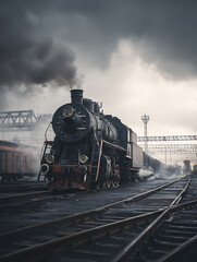 Obraz premium The steam train is parked in the old railway yard