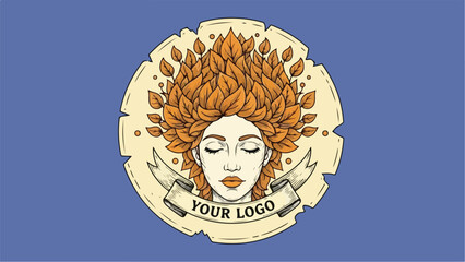 Woman with leaves in her hair a logo design.