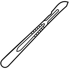 Scalpel. Classic surgical knife for precise skin incisions, tissue cutting, and dissection in operating rooms. Medical sterile surgical instrument. Vector outline icon.