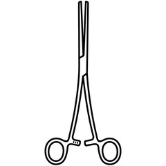 Rochester-Pean Hemostatic Forceps. Robust surgical artery clamp for occluding large blood vessels and holding heavy tissue. Medical sterile surgical instrument. Vector outline icon.