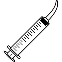 Irrigation Syringes. Medical tool for wound flushing, cleaning, and liquid delivery during surgical procedures and clinical care. Medical sterile surgical instrument. Vector outline icon.