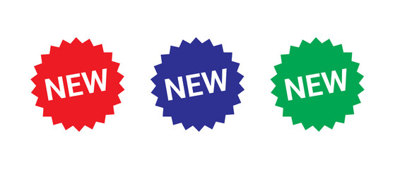 NEW Sticker Set. Product Badge Icons. Tag Icon, Sale Sticker, Price Sticker. Colorful Starburst Labels Isolated on Transparent Background.