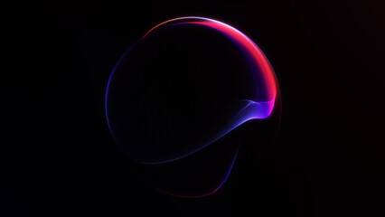 Abstract neon liquid sphere with blue, red and purple gradient glow on dark background. Vibrant futuristic energy orb for digital art, technology visuals, creative branding and backgrounds.