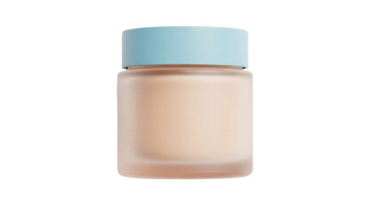 Beige cosmetic cream jar with light blue lid isolated PNG, skincare product for beauty and personal care on transparent background
