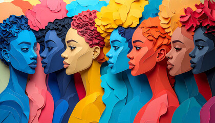 Obraz premium Vibrant Faces of Unity: A striking composition of diverse individuals showcases a mosaic of colorful portraits, celebrating unity and the beauty of human representation. 