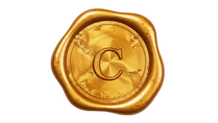 Golden wax seal with letter C isolated PNG, vintage stamp for correspondence and branding on transparent background