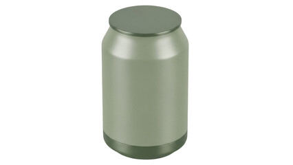 Olive green metal thermos flask PNG isolated on transparent background, reusable container for hot and cold drinks for travel and camping