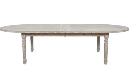 Oval wooden dining table isolated PNG, extendable weathered wood table with turned legs for kitchen and dining room furniture