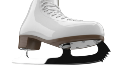 Figure skate isolated PNG on transparent background, white leather boot with blade for ice skating and winter sport equipment