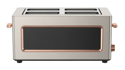 Modern beige toaster isolated PNG, kitchen appliance with copper accents for breakfast preparation and stylish home decor