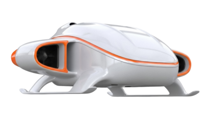 Futuristic white and orange submarine PNG isolated on transparent background, underwater exploration vehicle for marine research and oceanography