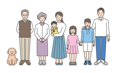家族のイラストベクター素材（3世代・7人家族）