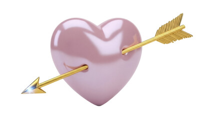 Pink heart pierced by golden arrow isolated PNG, symbol of love and romance for Valentine s Day and romantic designs