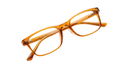 Amber eyeglasses isolated PNG on transparent background, stylish eyewear with clear lenses for vision correction and fashion accessory