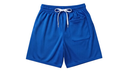 Blue athletic shorts isolated PNG on transparent background, comfortable sportswear for gym, running, basketball, and casual wear