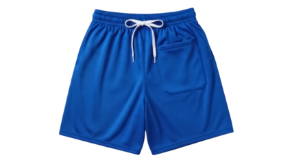 Blue athletic shorts isolated PNG on transparent background, comfortable sportswear for gym, running, basketball, and casual wear