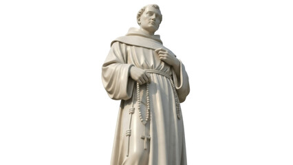Saint Francis of Assisi statue isolated PNG, religious figure in a robe with rosary beads on transparent background, Catholic saint
