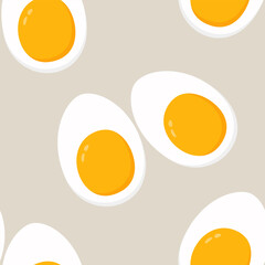 Seamless Boiled Egg Pattern Vector on Beige Background