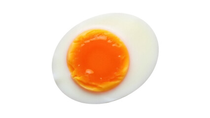 Soft boiled egg cut in half isolated PNG, showing runny yolk on transparent background, healthy breakfast food item