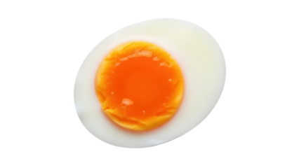 Soft boiled egg cut in half isolated PNG, showing runny yolk on transparent background, healthy breakfast food item