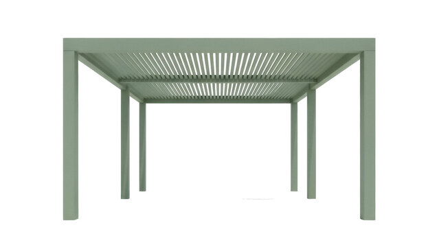Modern sage green pergola isolated PNG, outdoor structure for garden or patio shading and architectural design on transparent background