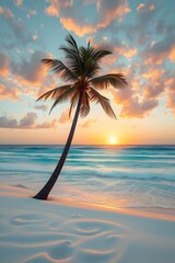 Natural tropical beach scenery with sunset reflection