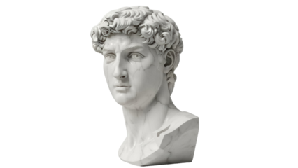 Michelangelo s David head sculpture isolated PNG, Renaissance art statue on transparent background for historical design projects