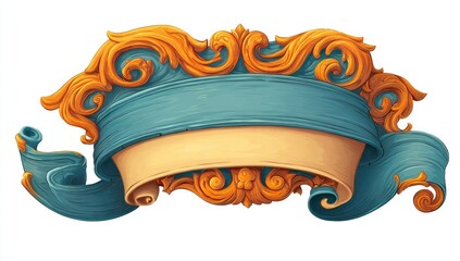 Cartoon Decorative Banner with Scrolls and Ribbons