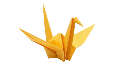 Yellow origami crane isolated PNG on transparent background, traditional Japanese art for peace, hope, and cultural appreciation © Jn