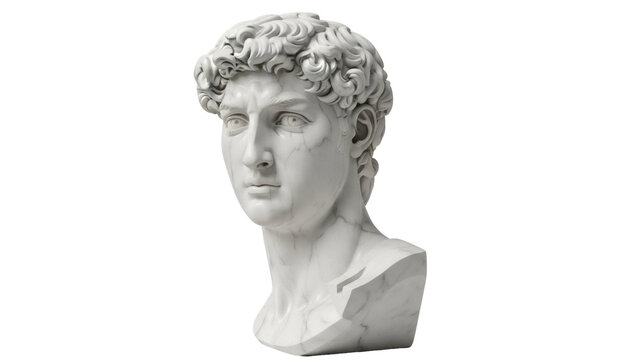 Michelangelo s David head sculpture isolated PNG, Renaissance art statue on transparent background for historical design projects
