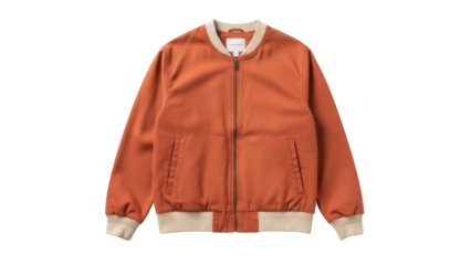 Stylish rust-colored bomber jacket isolated on transparent background PNG, modern outerwear for casual fashion and versatile layering