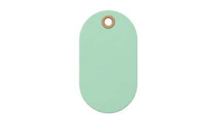 Mint green tag isolated PNG on transparent background, blank label with hole for price or gift, pastel color for branding and design