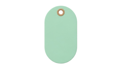 Mint green tag isolated PNG on transparent background, blank label with hole for price or gift, pastel color for branding and design