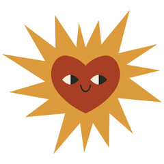 Heart-Shaped Sun with Smiling Face Vector Illustration. Showcasing a unique combination of warmth and love. Perfect for creative projects and spreading positivity.