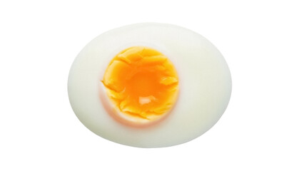 Soft boiled egg cut in half isolated PNG on transparent background, healthy breakfast food with runny yolk for cooking and recipe use