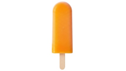 Bright orange popsicle isolated PNG on transparent background, refreshing summer treat for hot weather and dessert concepts