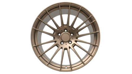 Bronze car wheel rim PNG isolated on transparent background, custom auto part for vehicle design and tuning projects