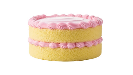 Two-layer sponge cake with pink frosting isolated PNG, sweet dessert for birthday party and celebration on transparent background