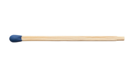 Blue tipped matchstick isolated PNG on transparent background, single wooden match for lighting fire and starting campfire