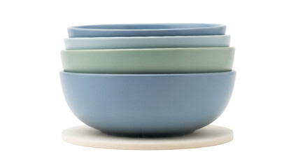 Stack of pastel-colored bowls isolated PNG, ceramic tableware in blue and green tones for kitchenware and dining concepts