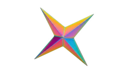 Iridescent four-pointed star PNG isolated on transparent background, colorful geometric shape for graphic design and decoration