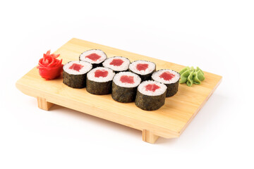 Delightful sushi platter with fresh tuna and vibrant garnishes