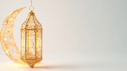 Lantern and crescent moon with lights for a night event celebration